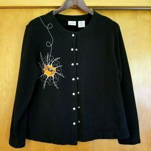 Halloween Embroidered Black Sweatshirt Jacket Lg
